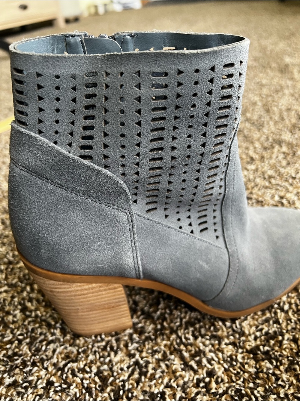 Crown Vintage Steel Grey Suede Perforated Block Heel Ankle Boot - Picture 7 of 9